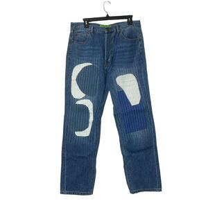 Sandrine Rose Patchwork Straight Leg High Rise Jeans Ocean Blue Women's 27 NWT